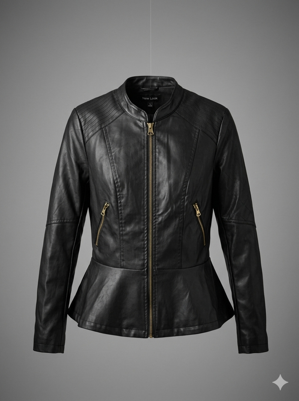 New Look Women's Black Faux Leather Quilted Moto Jacket